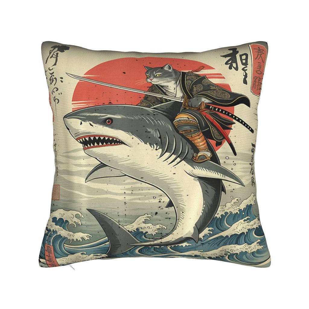 Ukiyo-E Art Japanese Cat Riding Pillow Case Print Pillow Cover For Living Room Sofa Kawaii Pillowcases
