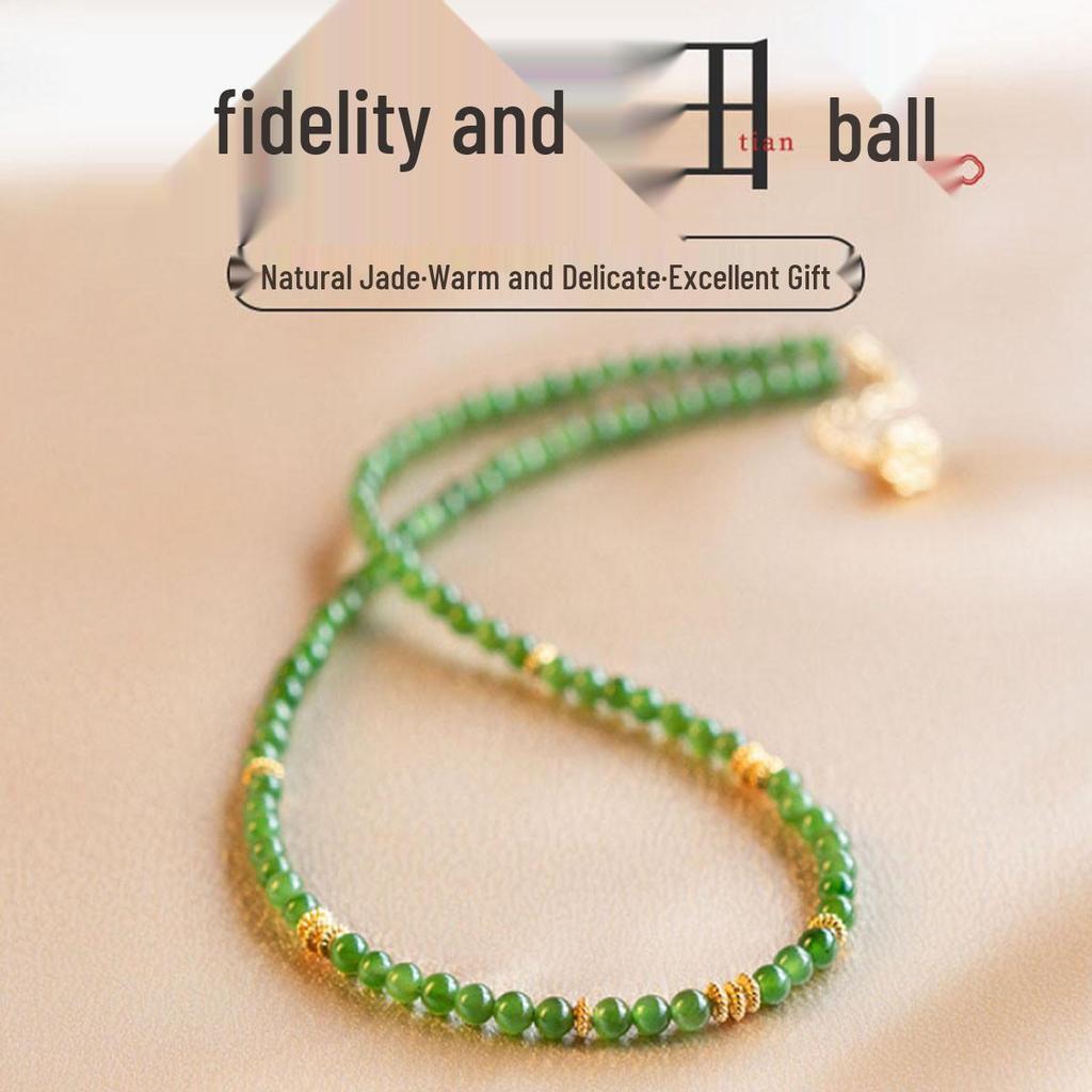 Hetian Jade Millet Bead Necklace - 4mm Jasper Beaded Green Jade Choker Clavicle Chain