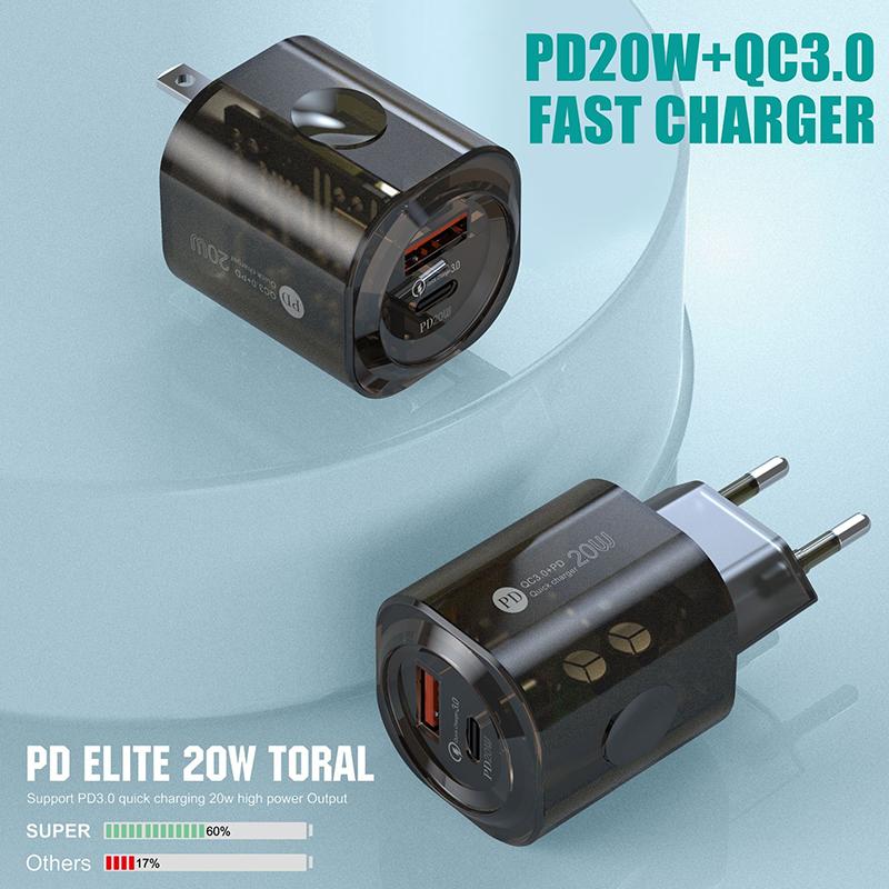Pd 20W Usb & Type C Dual Ports Fast Charger Quick 3.0 Charger Adapter For Iphone 14 13 12 Xiaomi Samsung Eu&Us Wall Charging