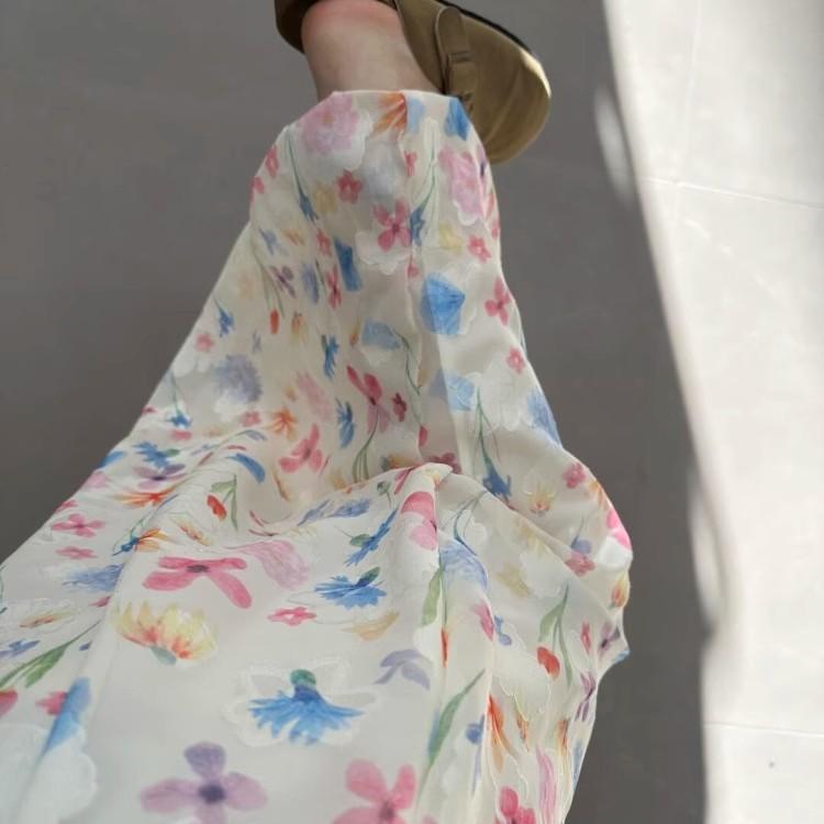 Frühlingsherbst Französischer Stil Floral Palazzo Hose Damen Hohe Taille Locker Boho Print Weitbein Hose mit Drapierung Bequem Elegant