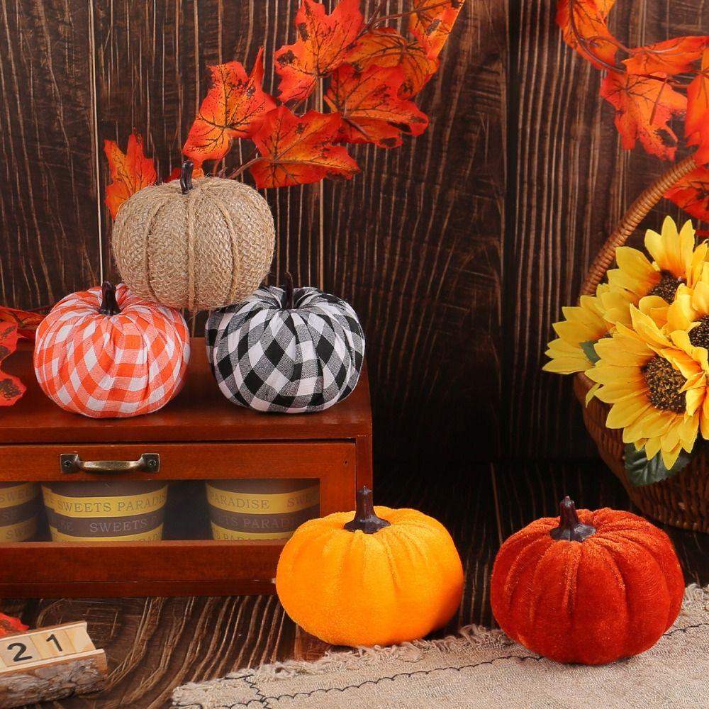 Colorful Cover Fabric Pumpkin Autumn Style Thanksgiving Decor Artificial Pumpkin Autumn Theme