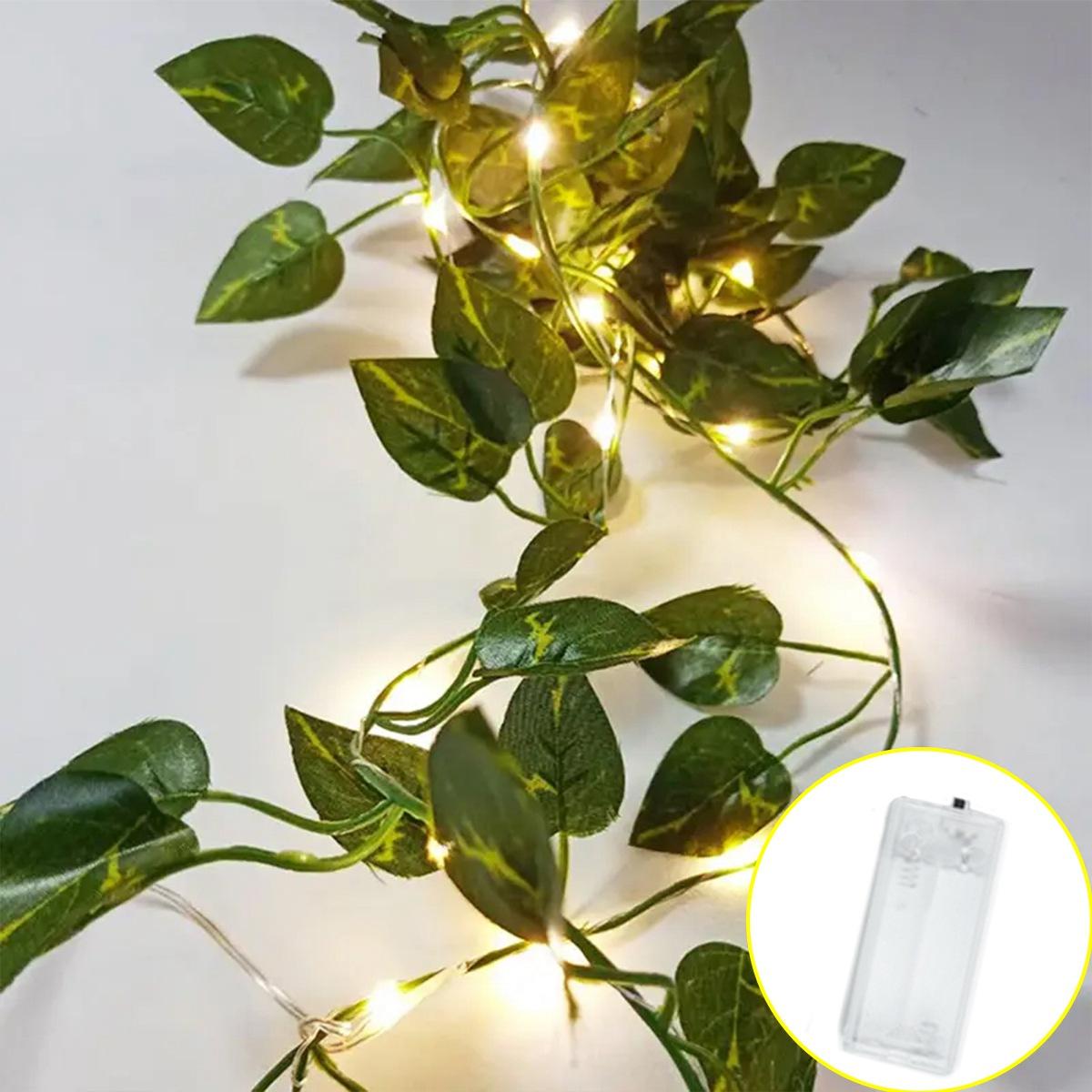 

1pc Artificial Plants LED String Lights 6.56ft 20LED Scindapsus Leaves String Lights Battery Operated For Hanging Festival Decor 2M20LED теплый белый