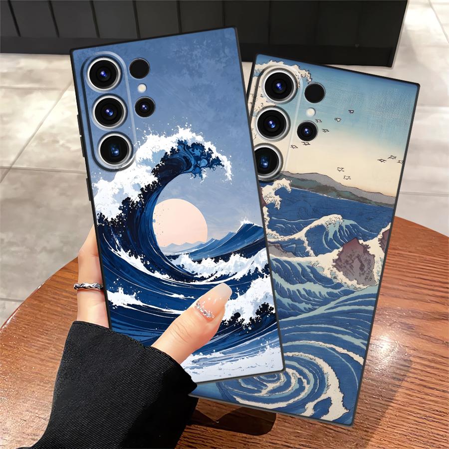 Case for Samsung Galaxy S26 Ultra S23 S25 Plus S20 Ultra S24 S21 FE S10 S9 Note 20 8 9 10 Funda Phone Cover Cartoon Wave