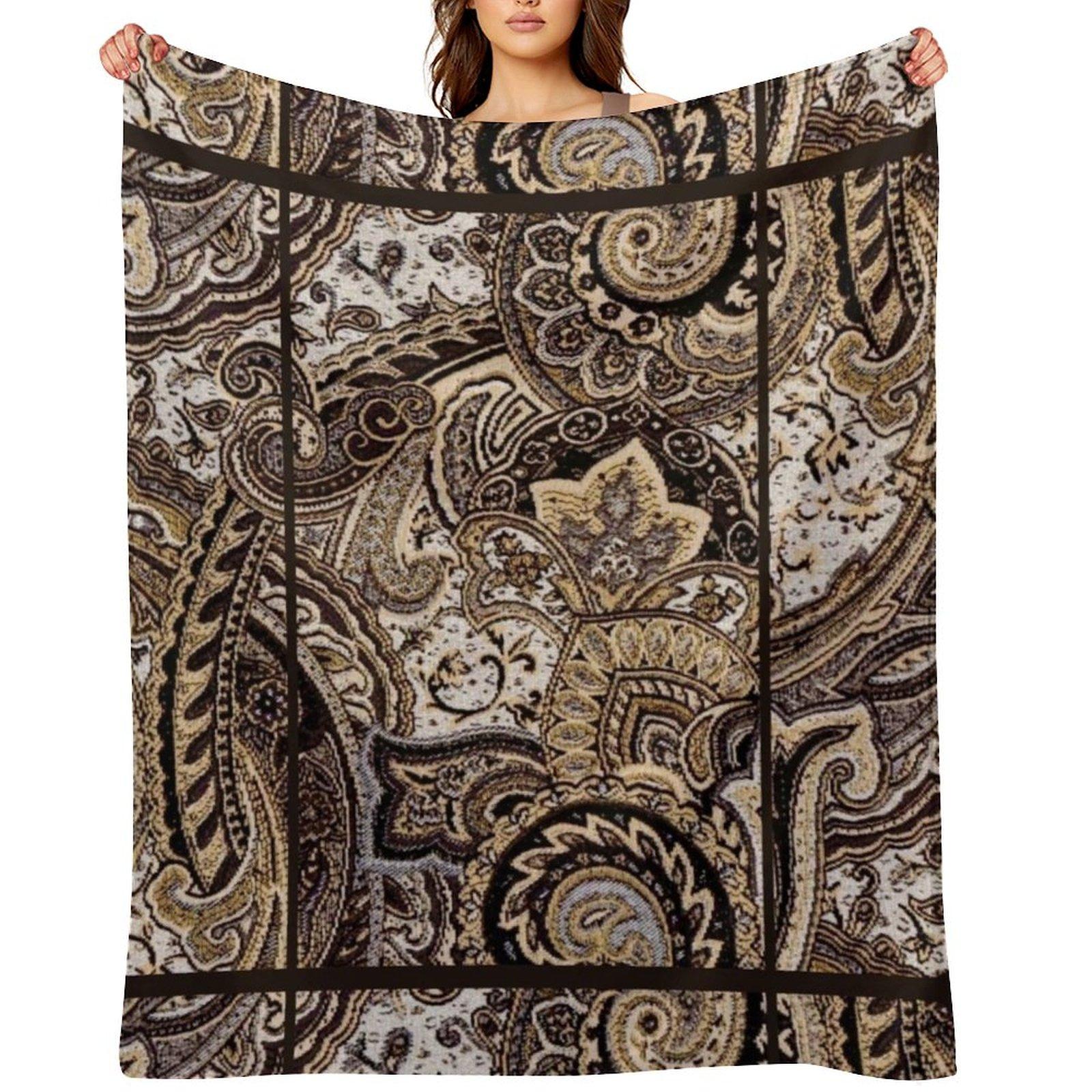 

Paisley Tan Brown White Black Abstract Textures Fabric Print Throw Blanket blankets ands Luxury Luxury Designer Blankets 30x40in