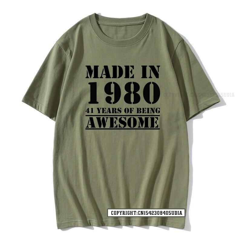 Grappig Gemaakt In 1980 41 Jaar Geweldig Zijn Verjaardag Print T-shirt Katoenen T-shirts Mannen Slim Fit Modieuze Tops Shirt