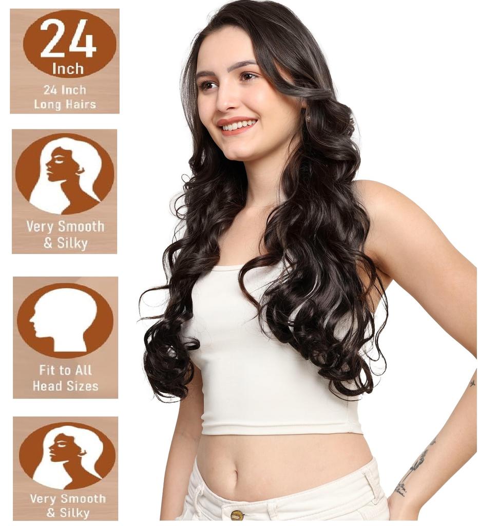 MoonEyes Women's Natural Brown Curly/Wavy Hair Extensions In 24 Inch 5 Clip