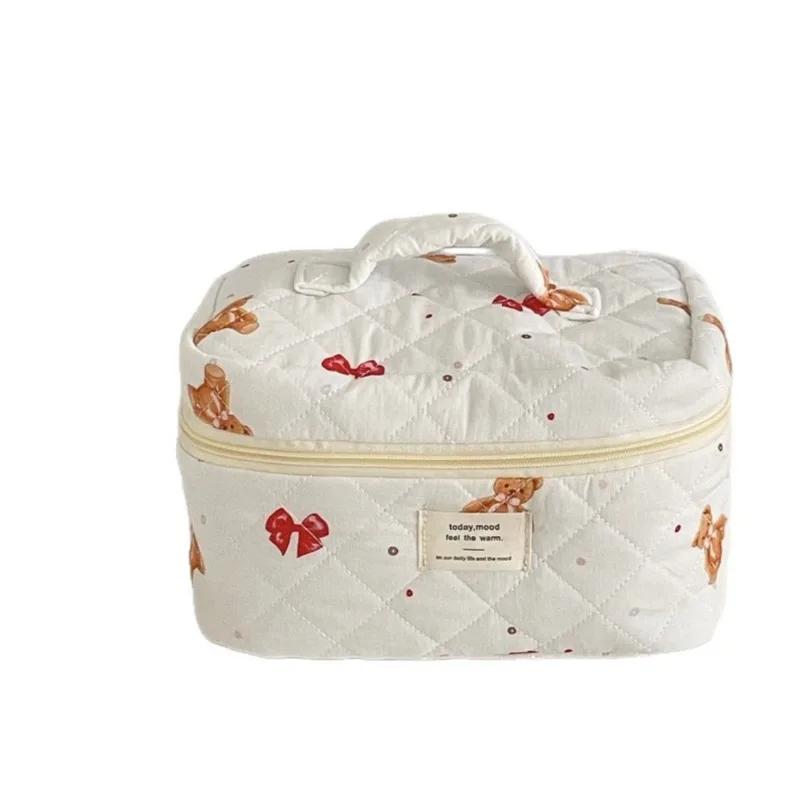 Large Capacity Ladies Travel Storage Bag Portable Quilted Female Handbag Cute Cartoon Bow Bear Women's Makeup Case Cosmetic Bags