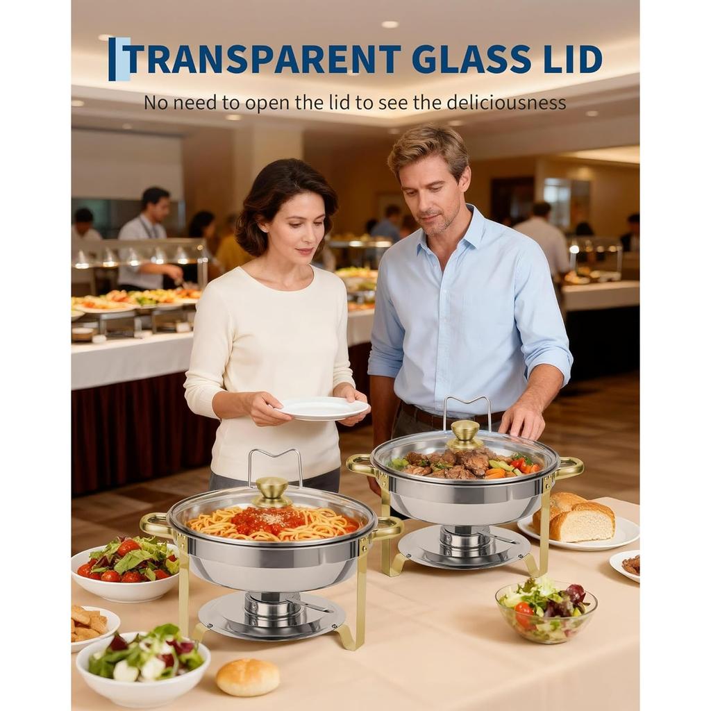 Chafing Dishes for Buffet,  Buffet Servers and Warmers , Round Chafing Dishes with Glass Lid, Stainless Steel Food Warmers for Parties, Banquet