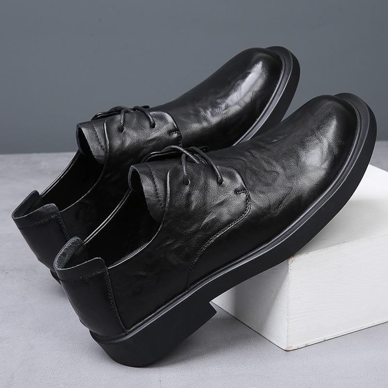 Men's Shoes Autumn Breathable New Trend Platform Casual Shoes British Business Men's Big Head Leather Shoes Genuine Leather