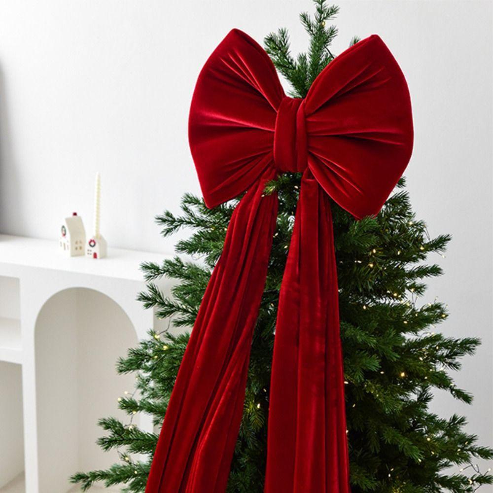 Flocked Super Large Christmas Tree Bow Extended Ribbon DIY Shopping Mall Christmas Tree Bow Reusable Christmas Tree Decoration