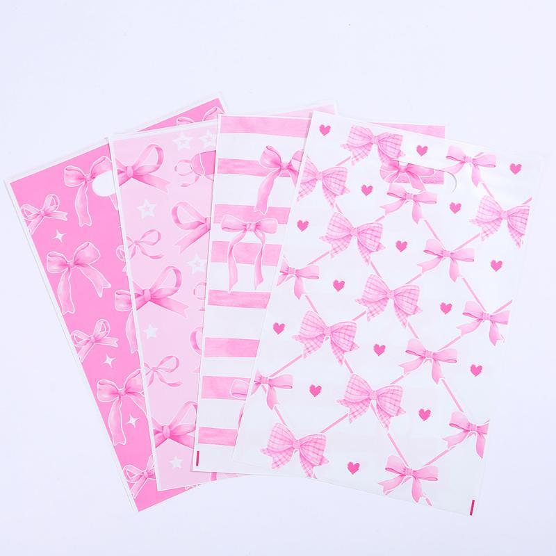 50Pcs Stylish Pink Bow Thank You Tote Bags Decorative Gift Bags for Birthday Wedding Christmas Carnival Party Events
