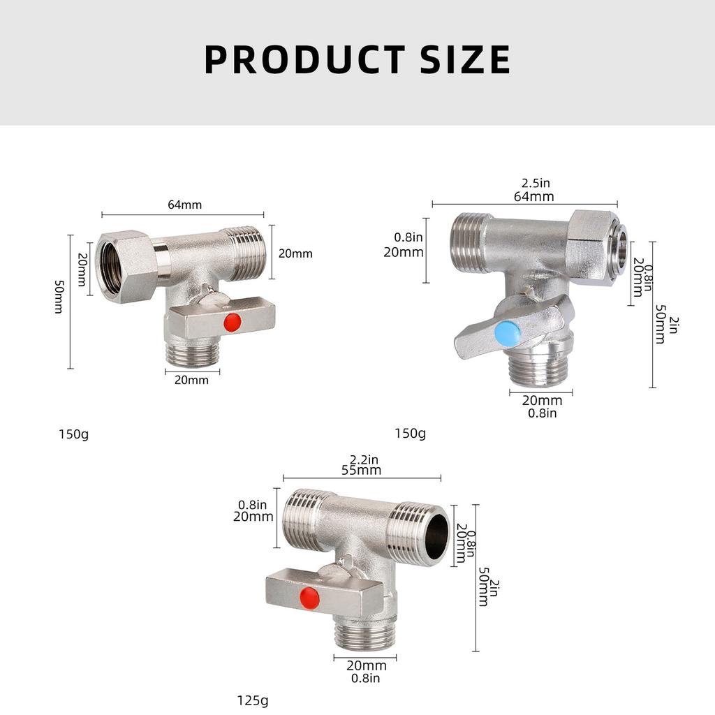 Adaptor supapă de oprire în T din oțel Conector T Adaptor supapă Supape multifuncționale pentru instalarea pulverizatorului de bideu și a rezervorului de toaletă