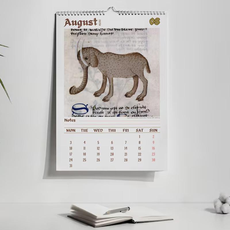 WTEMPO Ugly Medieval Animals Printed 2026 Funny Wall Calendar 12-Month Spiral Wall Planner with Thick Paper Monthly Layouts Humorous Pattern Design