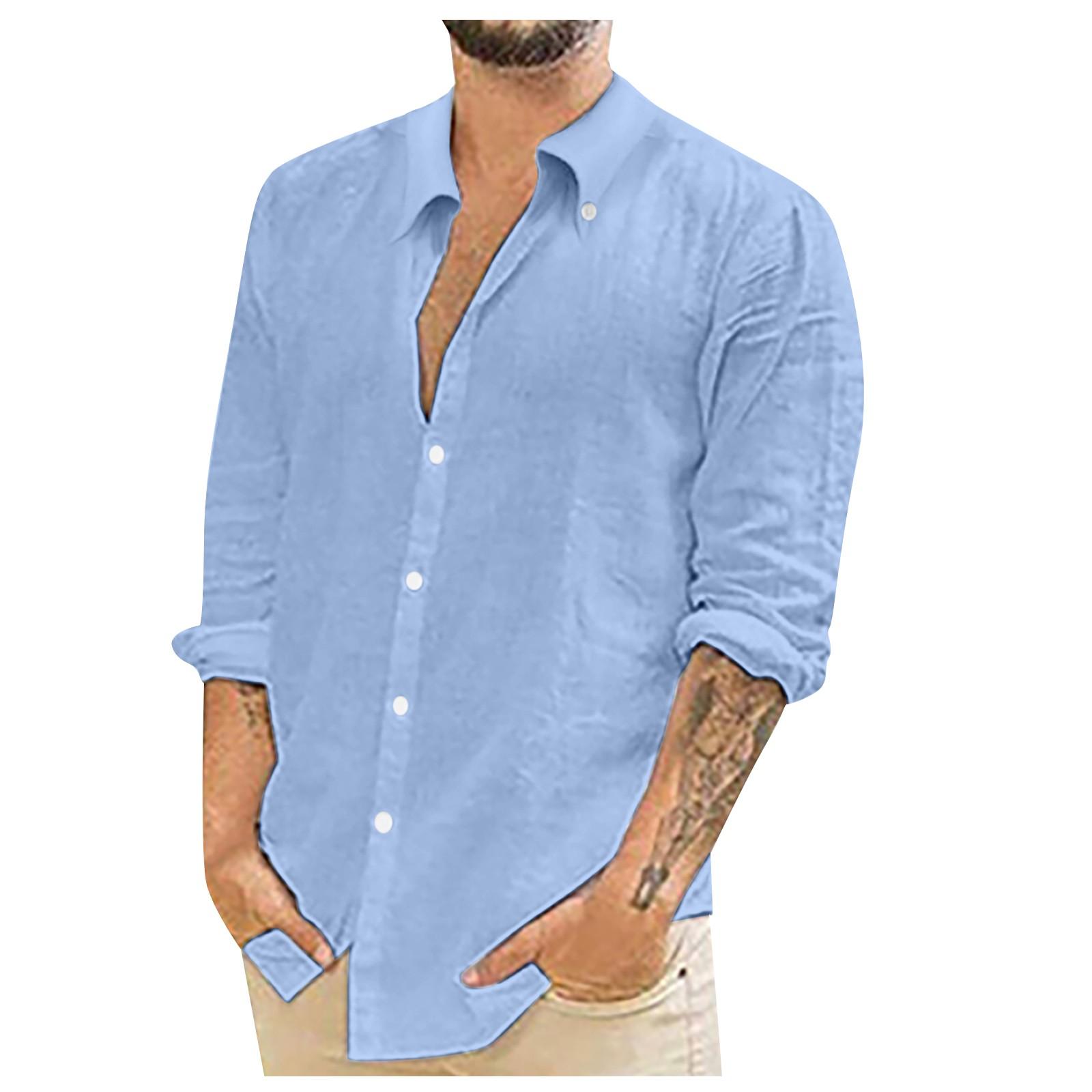 

Designer Spring Summer Men s Casual Cotton Linen Color Long Sleeve Shirts Loose Shirts XL