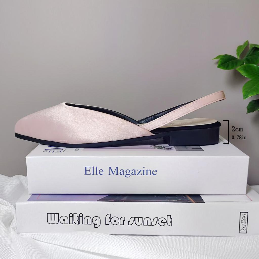 Fashion Autumn New Baotou Sandals Women's Pointed Toe Shallow Mouth Satin Soft Sole Non-slip Wear-resistant Low Heel Shoes