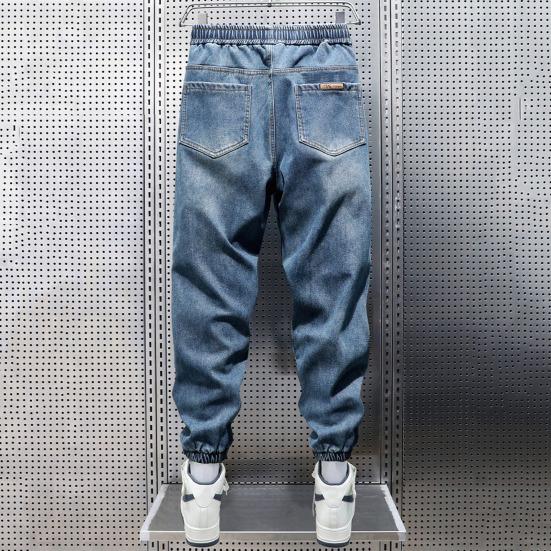 Harem Jeans mit Bein Bindungen Taschen Elastische Taille Verstellbare Kordelzüge Männer