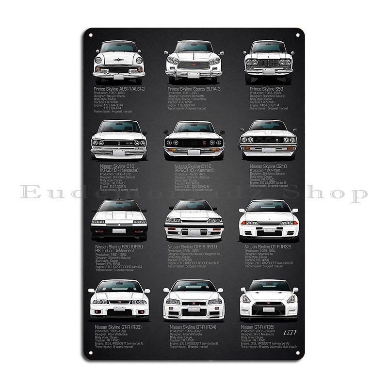 Datsun 240Z - Red GTR - V2 Specs Skyline GT-R (R33) Metal Plaque Kitchen Vintage Rusty Club Create Tin Sign Poster