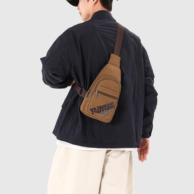 Chest Bag Men's Canvas Shoulder Crossbody Bag Outdoor Cycling Mobile Phone Bag
