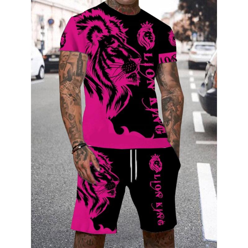 

Men s Short T-shirt+Shorts 2-piece Cool Lion King 3D Printed T-shirt+Drawstring Shorts Set 6XL