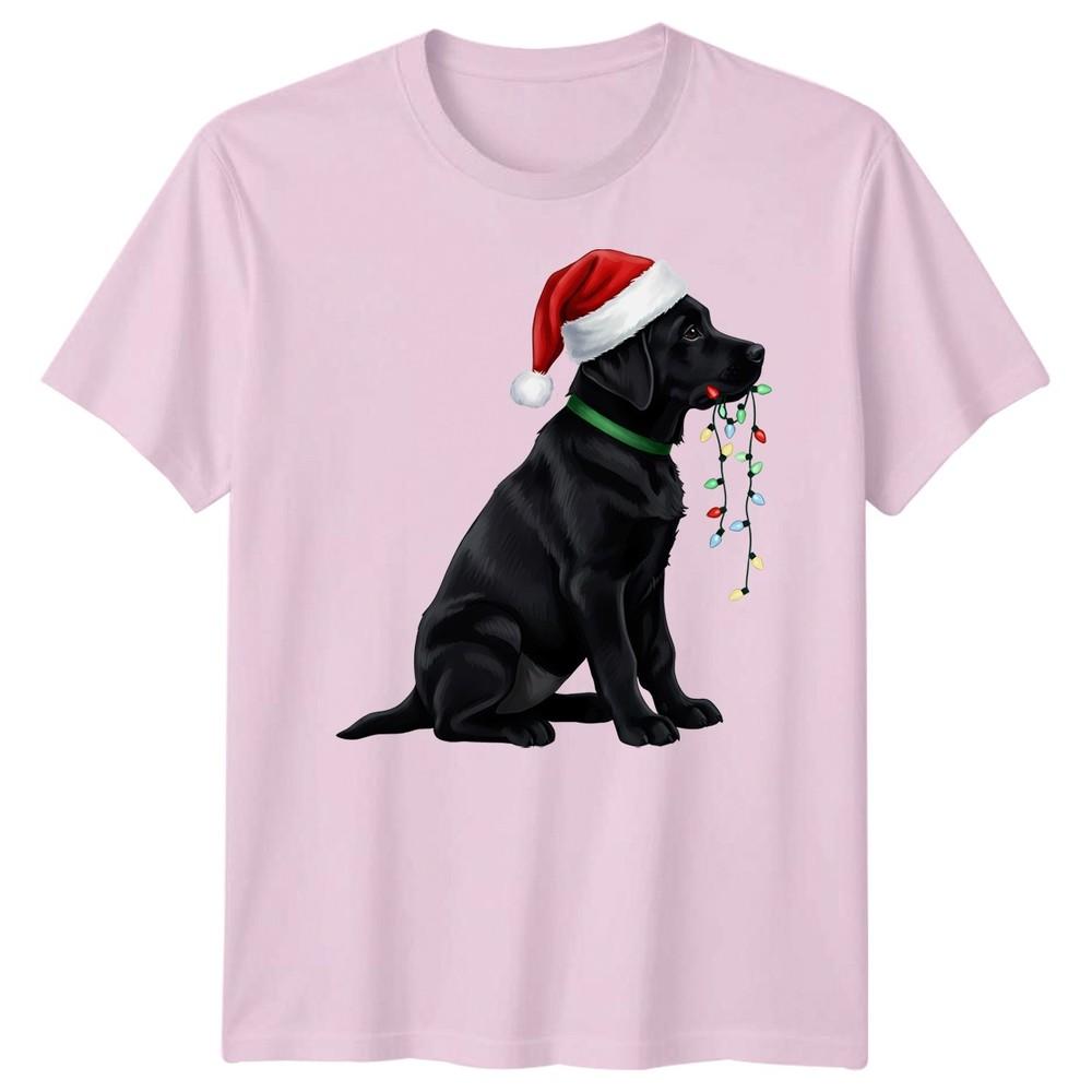 Black Labrador Dog Christmas Holidays Unisexs Unisexs Graphic Tee Santa Hat Lights