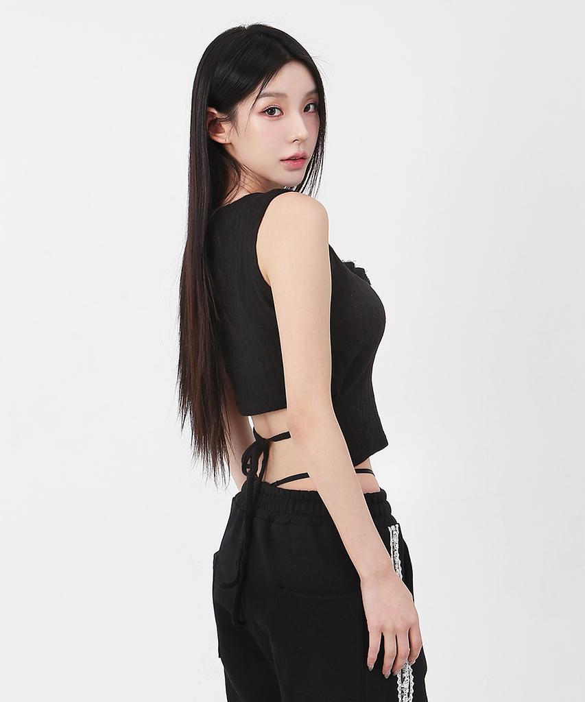 CATTLINE Back Ribbon Sleeveless Knit Black