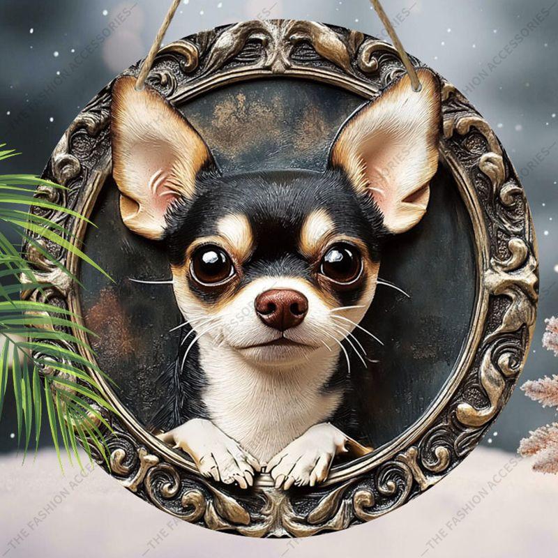 2D flat hanging decorative signs,interior wall or door decoration,garden decoration,the pattern is a cute chihuahua,a housewarming gift for friends