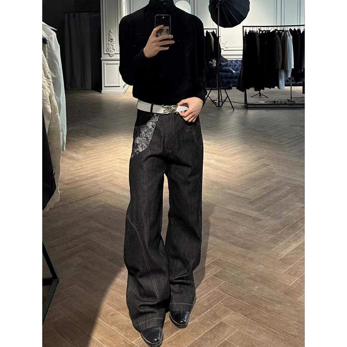 AW silhouette trend street deconstruction loose casual pants S чёрный
