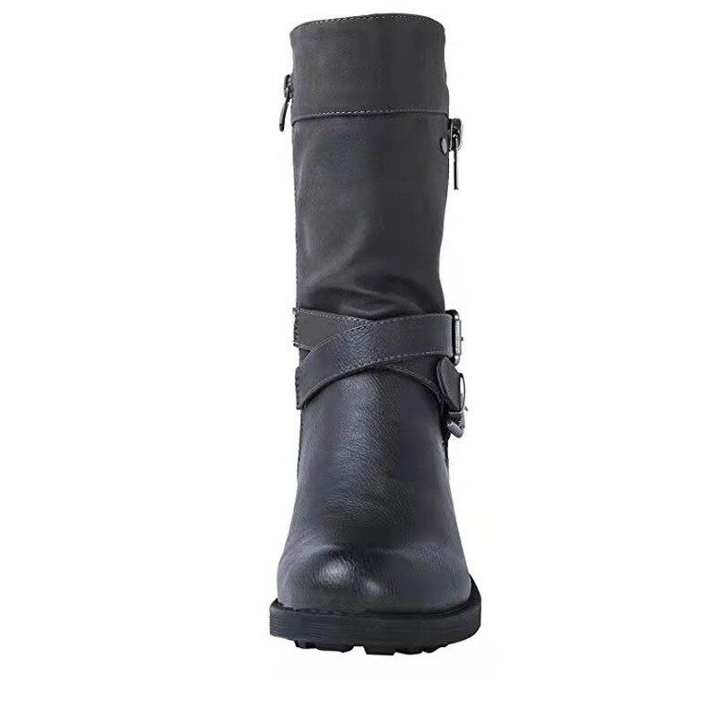 Autumn Winter Mid Calf Boots Women Retro Zipper Women 'S Shoes Fashion Leather Water Proof Belt Buckle Casual Martin Boots