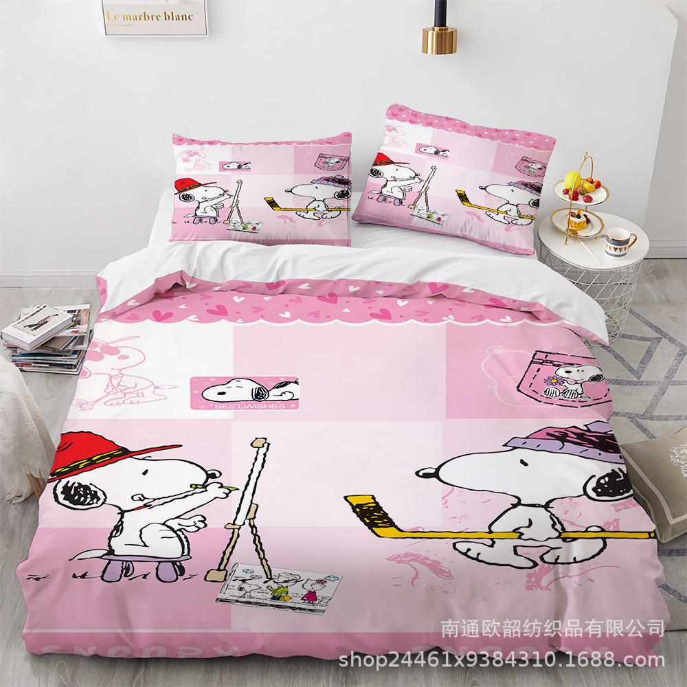 Cartoon Snoopy Bedding Sets Comforter Quilt Bed Cover Duvet Cover Pillow Case 2-3 Pieces Sets Kids Adult Size Home Decor