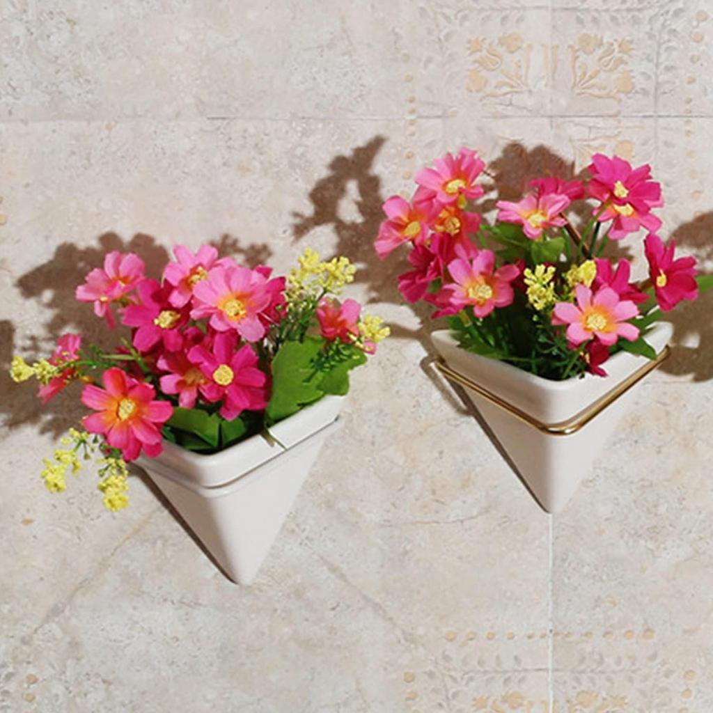 2-Pack Hanging Wall Planter White Ceramic Geometric Décor Vase for Succulent Cactus Fake Plants Flower Holder Wall Decor 5.9 Inch