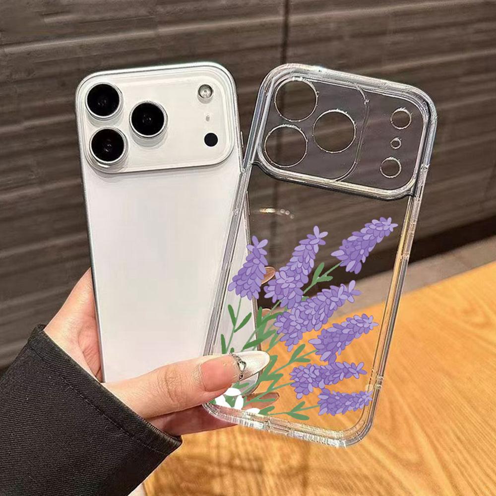 Transparent Clear Lavender Phone Case For Apple Iphone 17 Pro Max 16 15 14 Plus 17Air Rose Flower Oil Painting Shockproof Cover