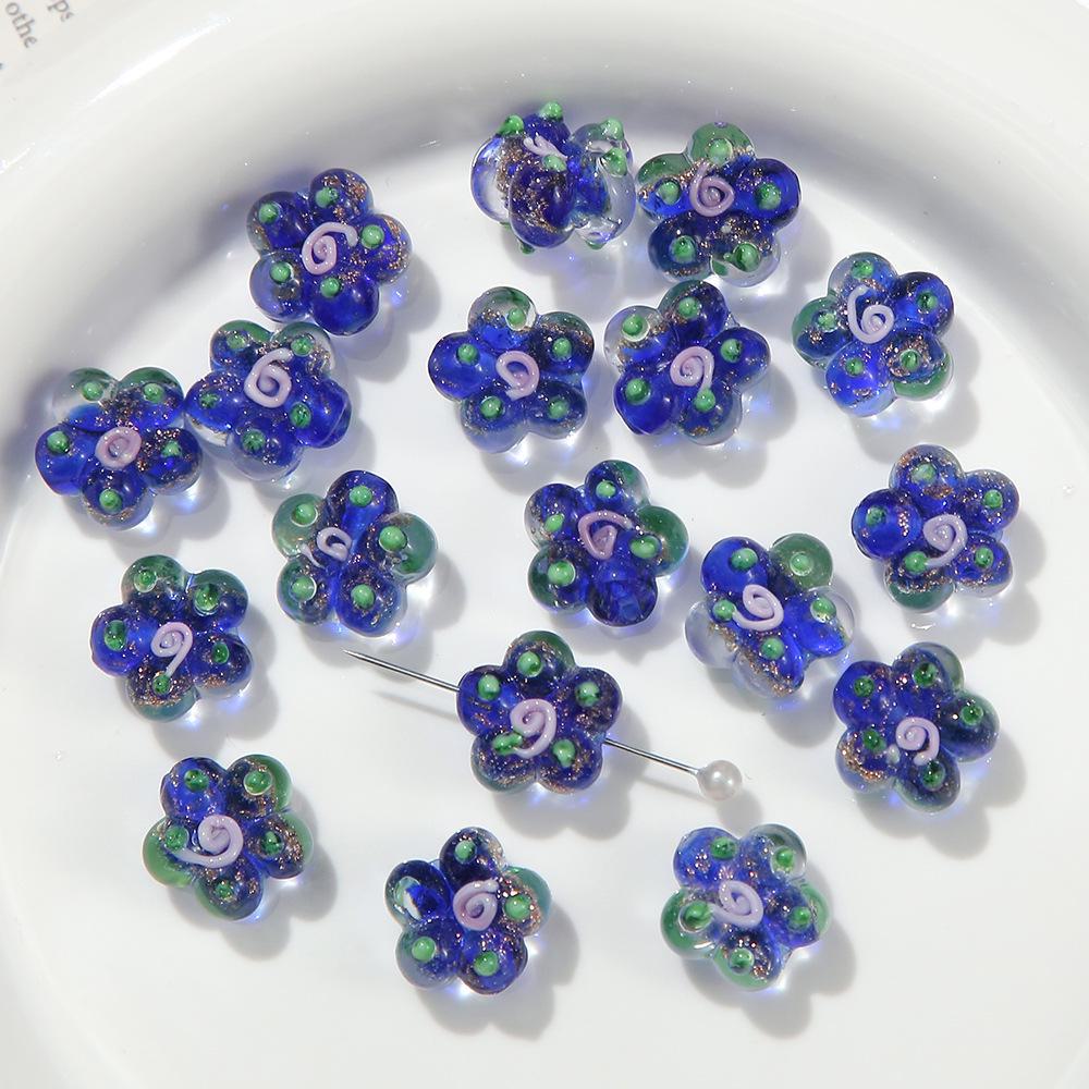 Hand-Painted Gold Sand Glass Flower Loose Beads for DIY Jewelry Making - Ideal for Bracelets & Necklaces