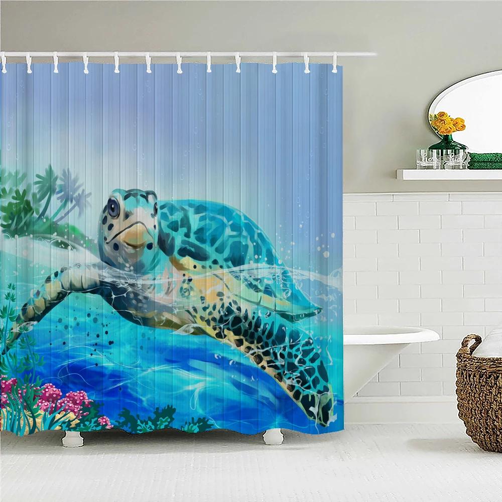 

Ocean Sea Turtle Shower Curtain Bathroom Curtains Dolphin Waterproof Polyester Fabric 180X180Cm Home Decor With 12 Hooks W60H190(CM)-1 Pcs