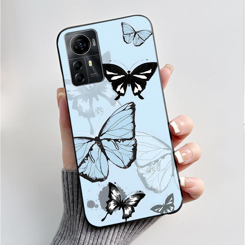 Für ZTE Blade A72S A7050 Hülle Für ZTE Blade V41 Smart Cover Luxus Mode Schmetterling Blume Silikon Weich Schwarz TPU Stoßfänger Schale