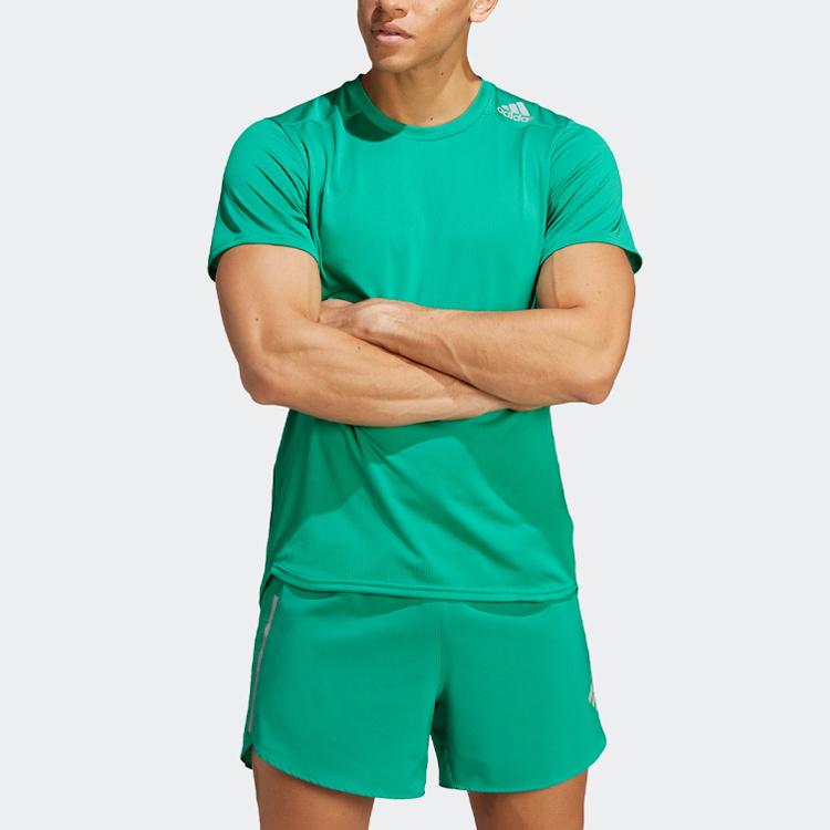 adidas Camiseta de Corrida com Faixa Refletiva nas Costas Tops Masculinos Verde Grama IB8942