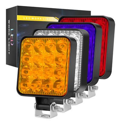 Barra de luz Led de obra impermeable de 12V, foco cuadrado, luz de trabajo de 48W, faro para SUV, camión, luz de conducción nocturna todoterreno