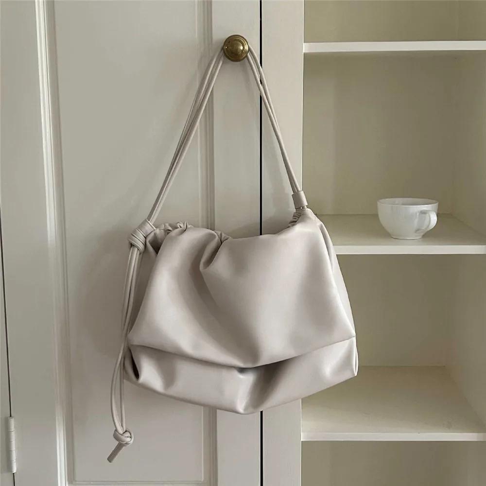 Big Shoulder Bags for Women Large Hobo Shopper Bag Solid Color Soft PU Leather Crossbody Handbag Drawstring Ruched Lady Totes