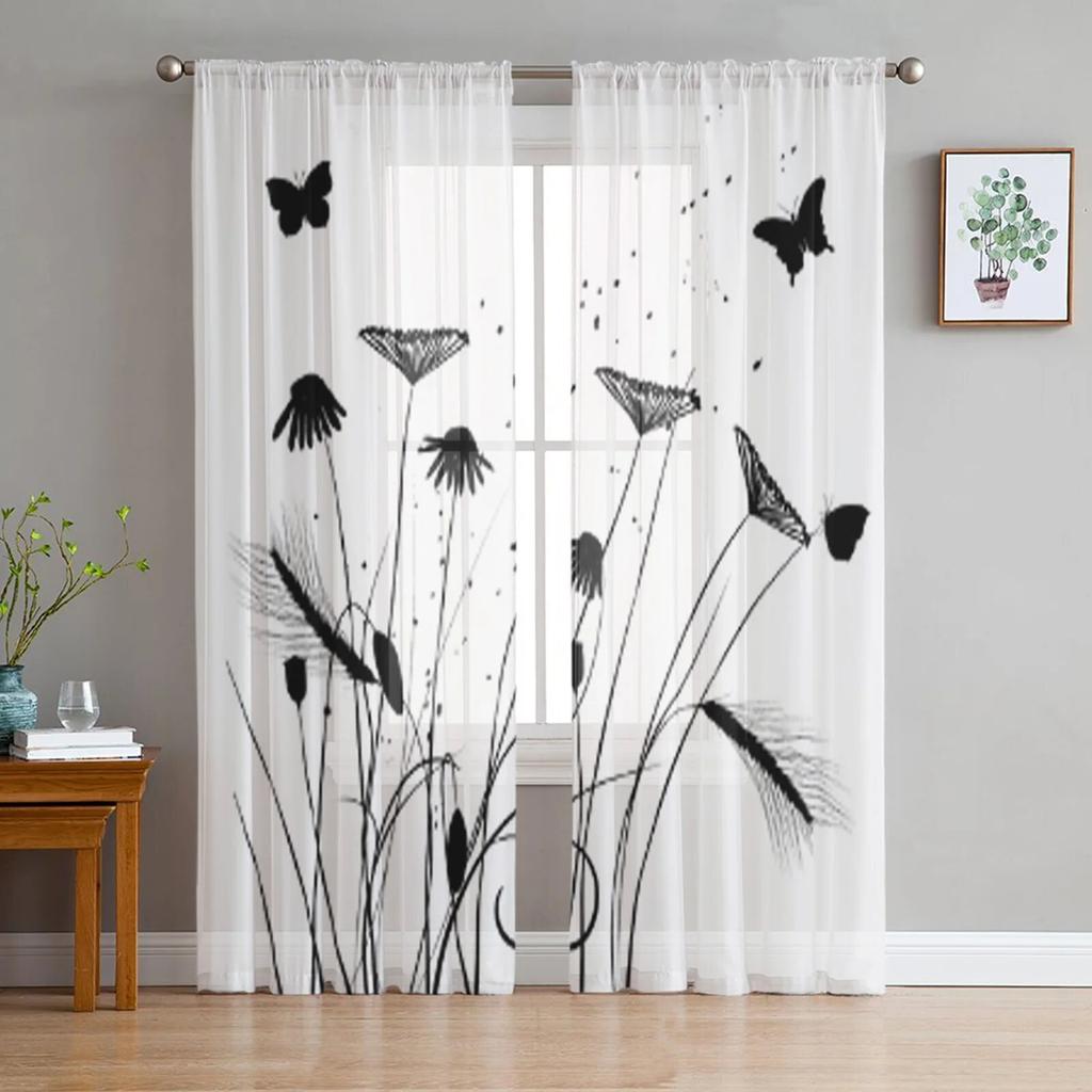 Tulle Curtains Dragonfly Branches Pattern Boys And Girls Bedroom Sheer Hanging Curtain Living Room Kitchen Gauze Curtain