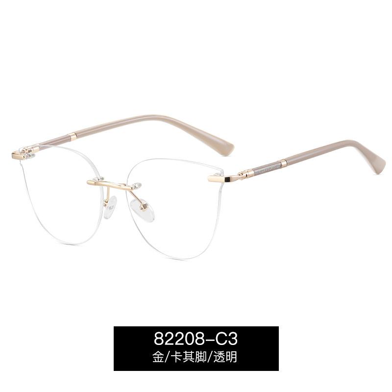 Spring Hinge Transparent Rimless Glasses Women Trendy Large Cat Eye Anti Blue Light Plain Glass Spectacle