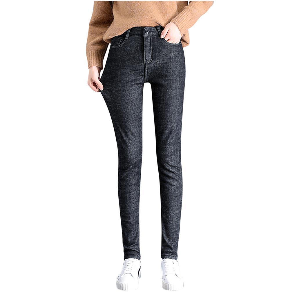 Mode Frauen Plus Größe Plus Samt Elastische Hohe Taille Casual Jeans Bleistift Hosen
