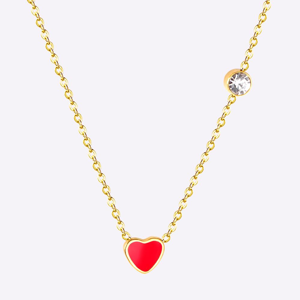 LUXUKISSKIDS Red Heart Pendant With Crystal Stainless Steel Chain Necklace For Girls Fashion Party Jewellry Accessories 2025 Hot