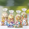 50pcs Happy Easter Plastic Candy Bags Little Bunny Colorful Balloon Gift Packing Bag Easter Egg Pattern Biscuits Wrapping Bag
