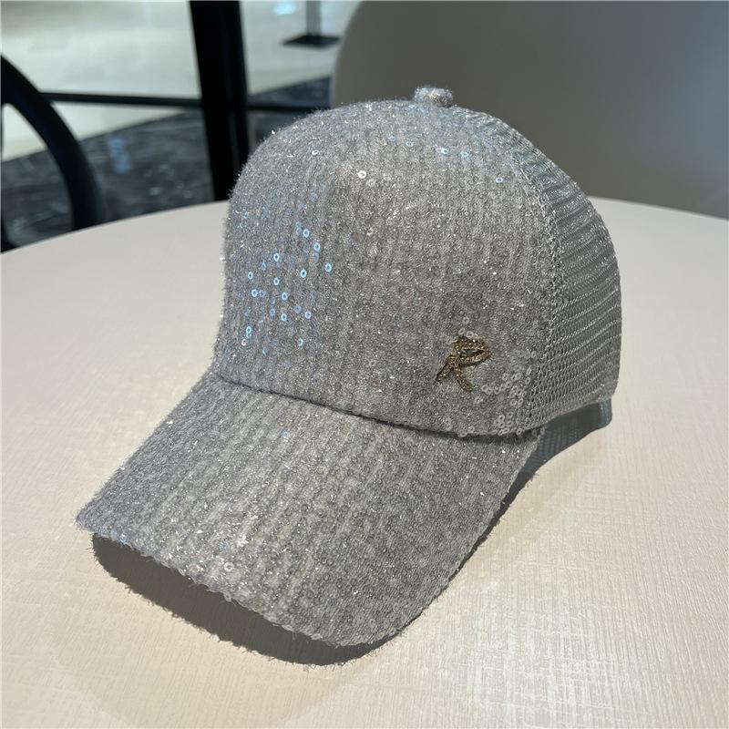 Hat Female Tide Cap Letter Sequin R-Shaped Sun Hat Summer Sunscreen Versatile Black Baseball Cap