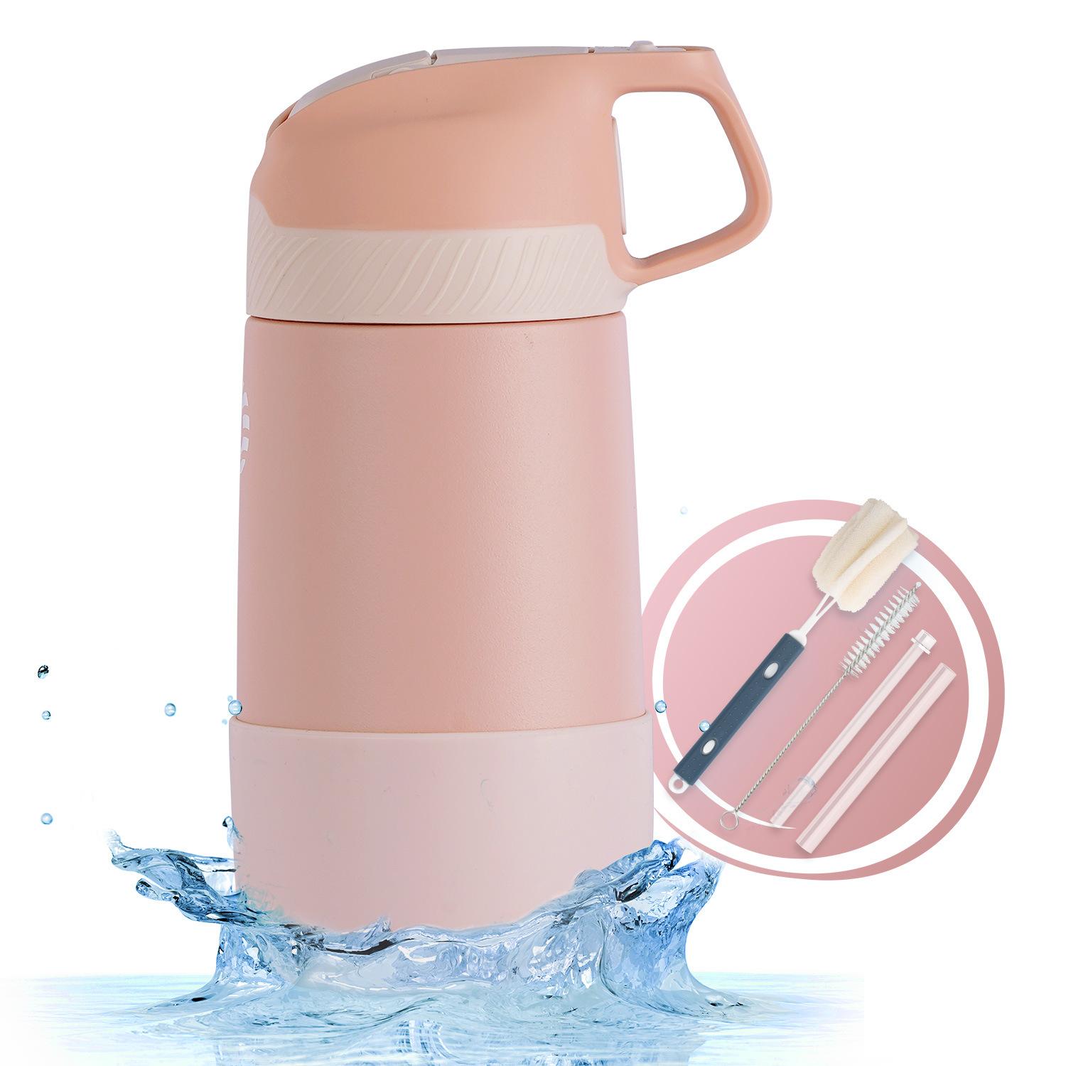 

Детская модная соломенная чашка из нержавеющей стали 304, удобная студенческая вакуумная чашка для занятий спортом на открытом воздухе 400ml розовый