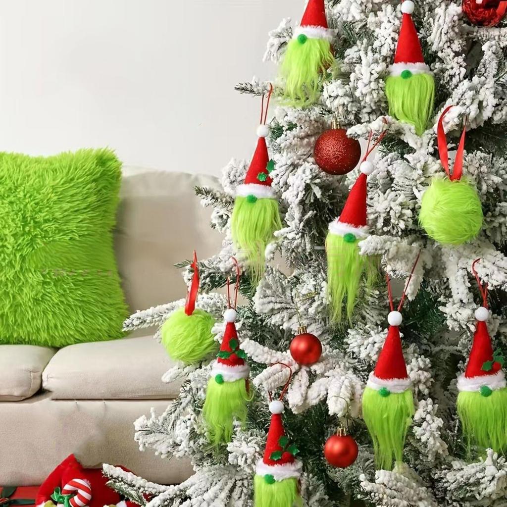 A Set Of 8 Pcs Faceless Doll Christmas Hat Red And Green Christmas Tree Decoration Plush Ornaments