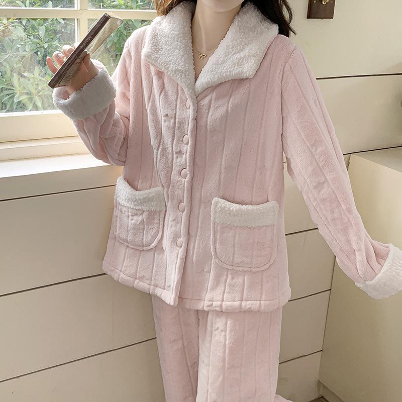 

New warm flannel pajamas female winter princess sweet milk fleece cardigan thickened loungewear spot M