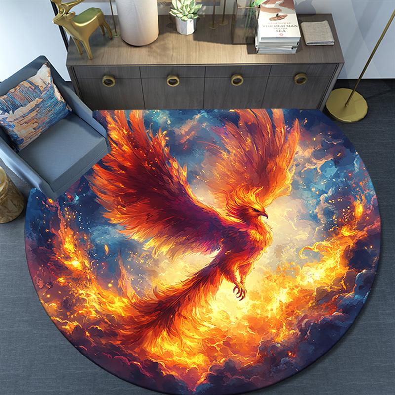 Phoenix Rising Round Area Rug,Carpet Rug for Living Room Bedroom Sofa Playroom Decor,Non-slip Floor Mat