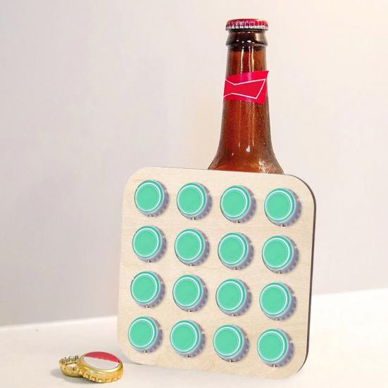16-Slot Bottle Cap Organizer Wooden Beer Cap Display Stand Square Bottle Cap Coaster for Beer Cap Collection Home Decor Bar Display