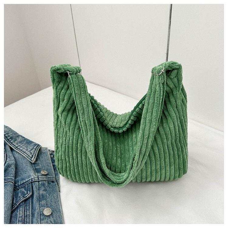 Casual flannel large capacity 2025 solid color corduroy new simple winter oblique span shoulder tote bag