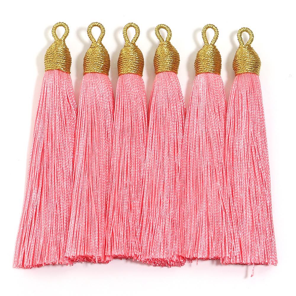 6pcs/Lot 85mm Gold Color Head Tassel Fringe Handmade Polyester Silk Tassel with Hanging Loop Bookmark Jewelryy Making Bookmark